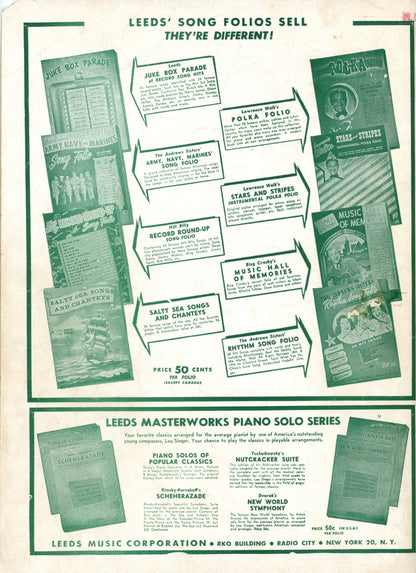 CHRISTMAS CANDLES Vintage Sheet Music by Leeds Music and D. Davis & Company ©1943 ©1944 Back