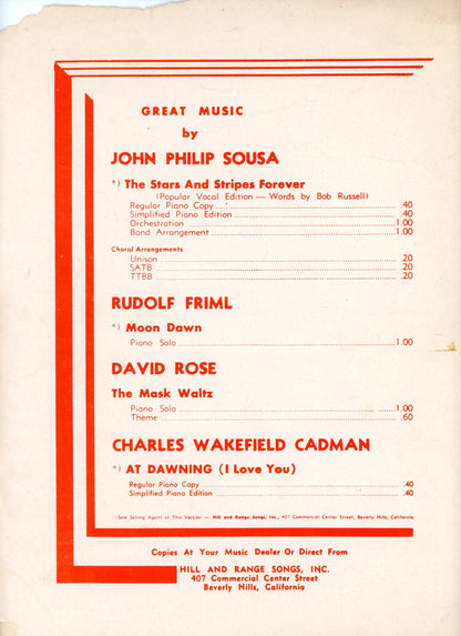 CHRISTMAS DAY Vintage Sheet Music by Benny Davis & Ted Murry ©1952 Back