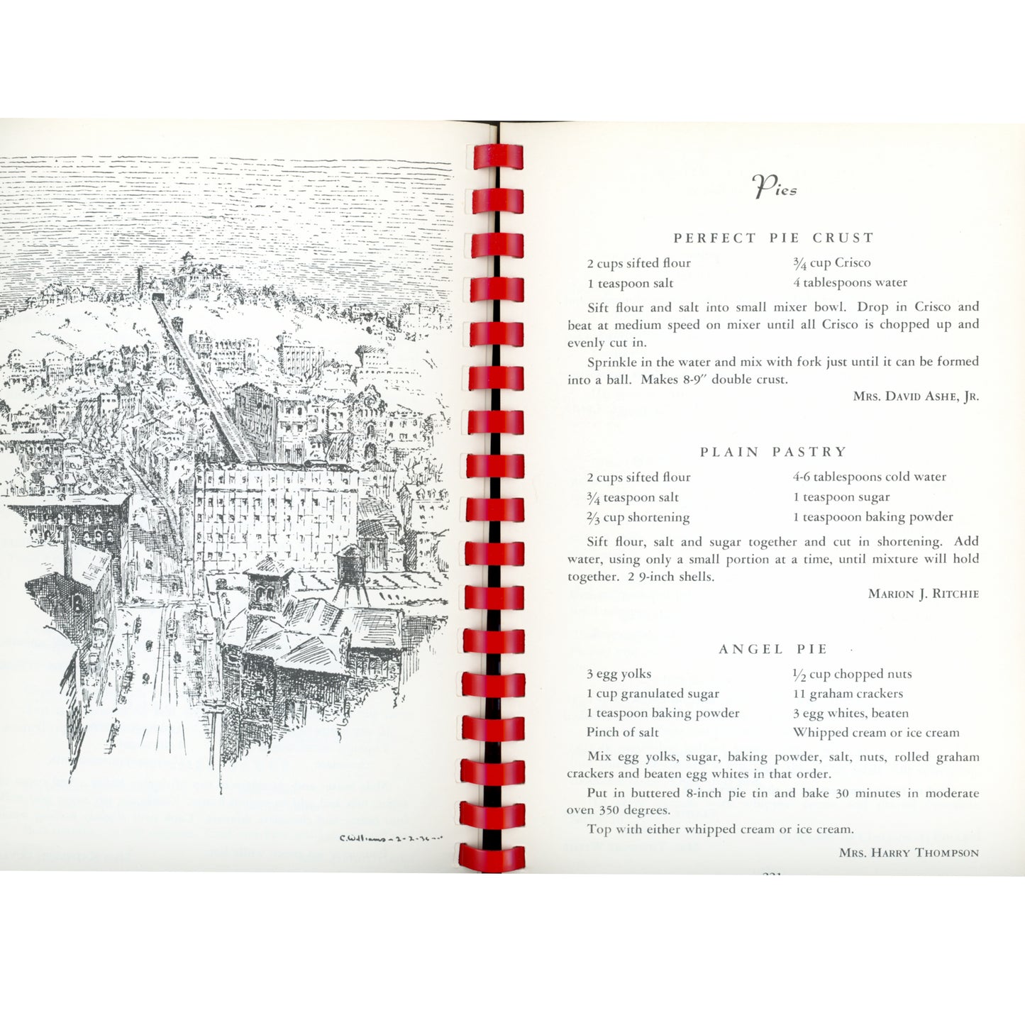First edition 1966 Cincinnati Cook Book with pioneer recipes, Caroline Williams illustrations, and regional culinary history. Recipe 2