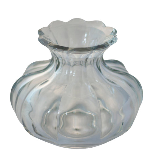 Hand-Blown Clear Art Glass Ribbed Bulb Vase with Pontil | Mid-Century