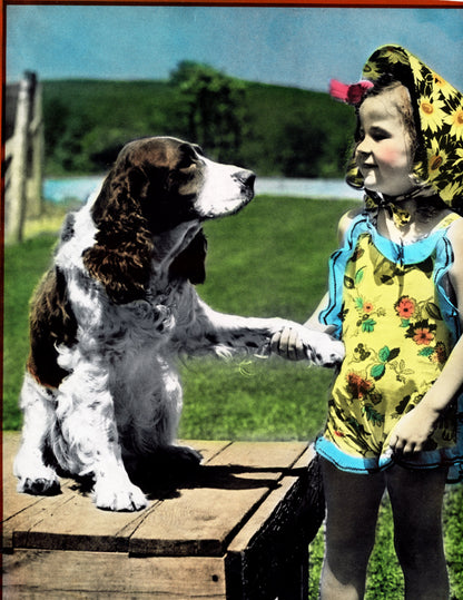 Print Size: 7” x 9” (image area not including border) – Very good condition, bright color, small scratch on proof, near girl's bonnet, no fading, no tears, strong saturation.