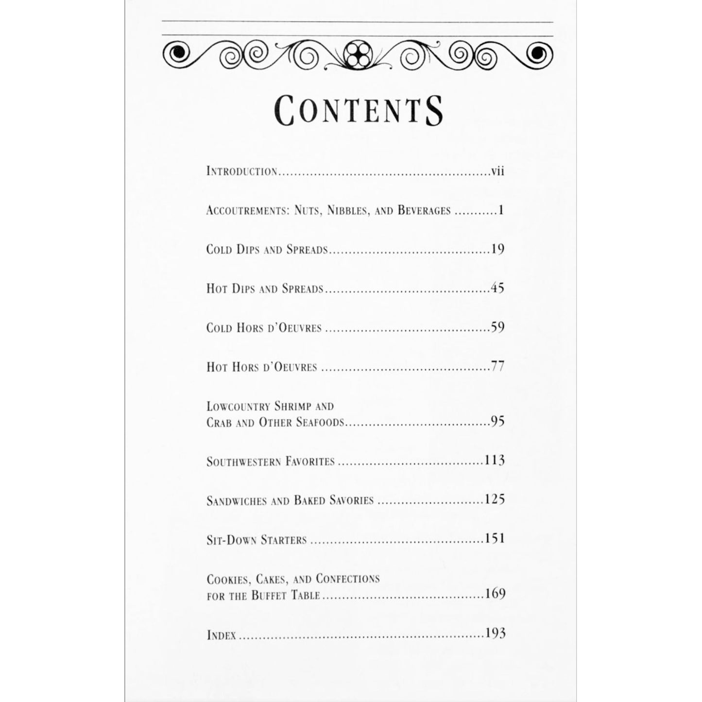 Party Receipts – Junior League of Charleston Cookbook (1993) 300+ Charleston party recipes, menus, and entertaining tips Contents Page