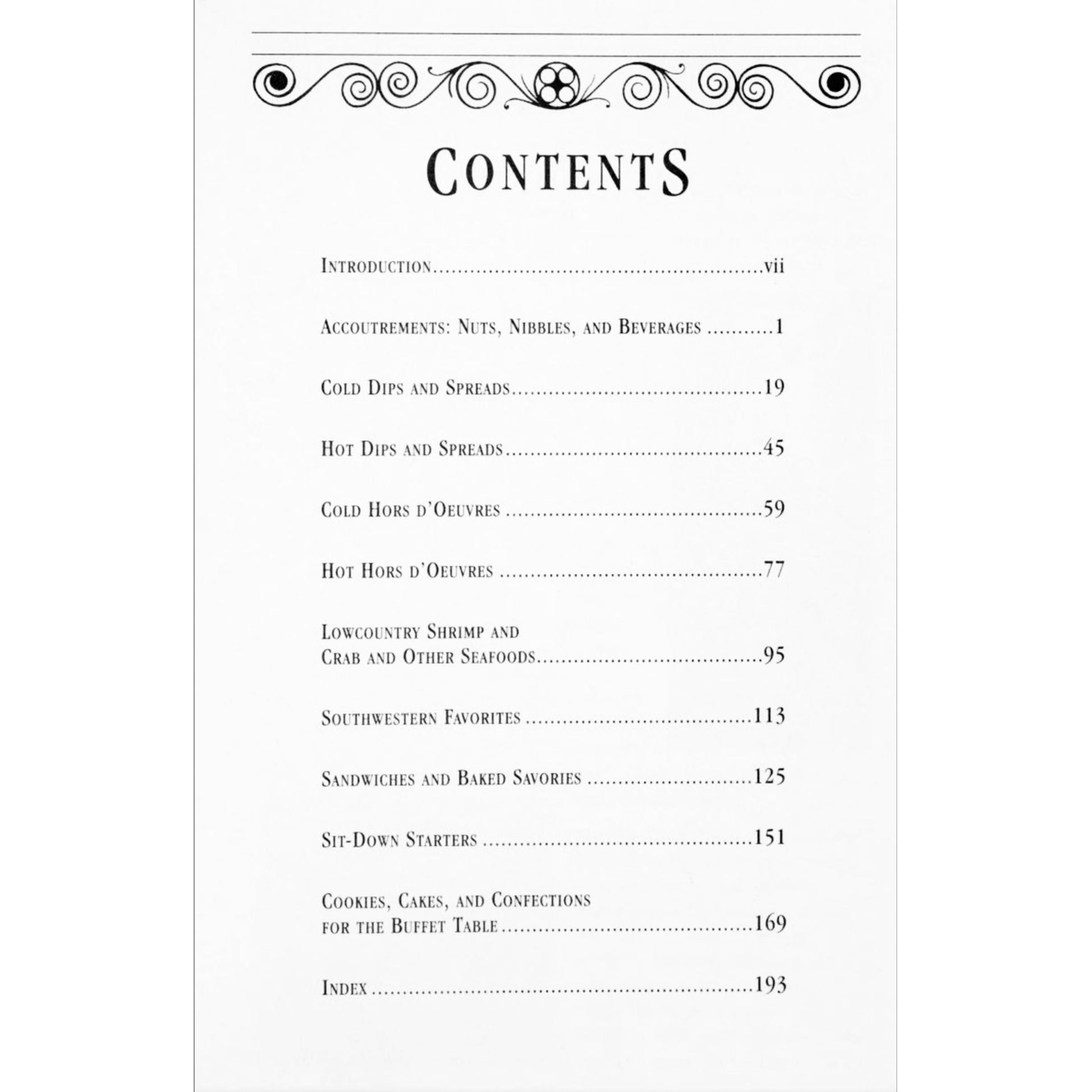 Party Receipts – Junior League of Charleston Cookbook (1993) 300+ Charleston party recipes, menus, and entertaining tips Contents Page