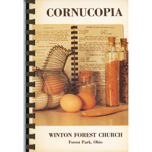 1978 Cornucopia community cookbook from Winton Forest Church, Forest Park, Ohio. 80+ pages of contributed recipes. Good vintage condition. Cover