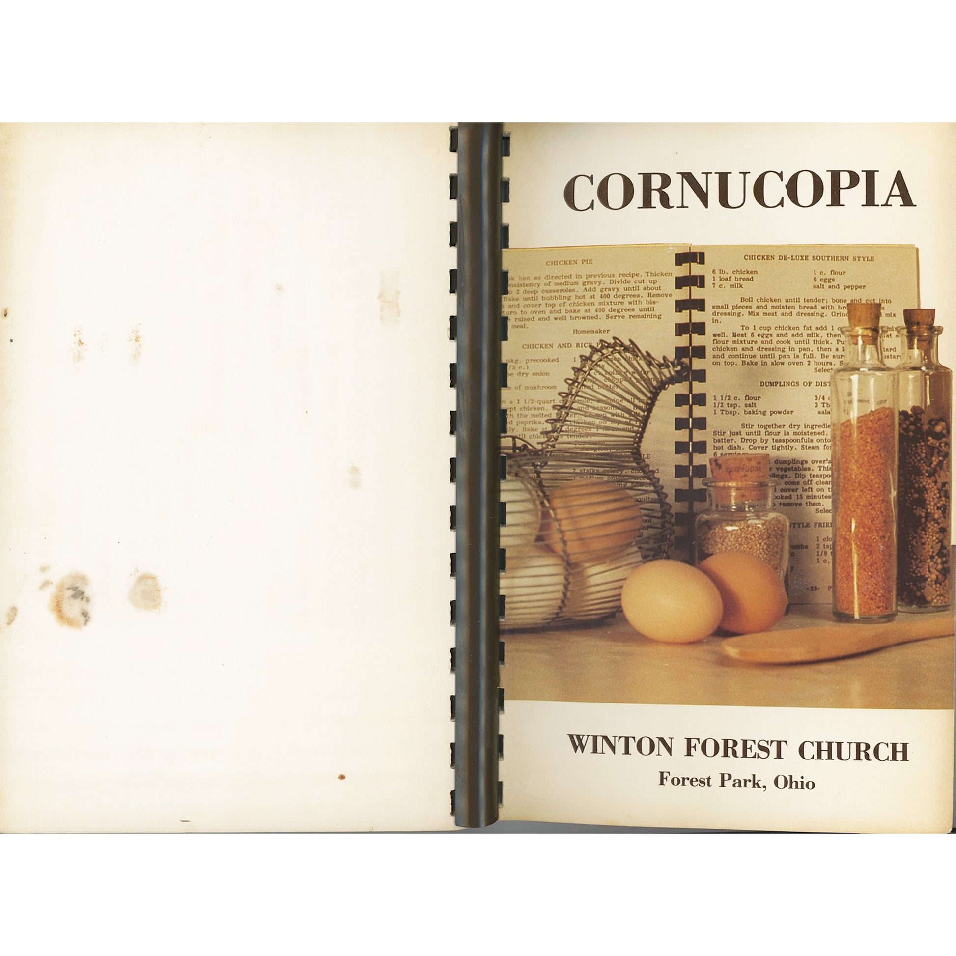 1978 Cornucopia community cookbook from Winton Forest Church, Forest Park, Ohio. 80+ pages of contributed recipes. Good vintage condition.