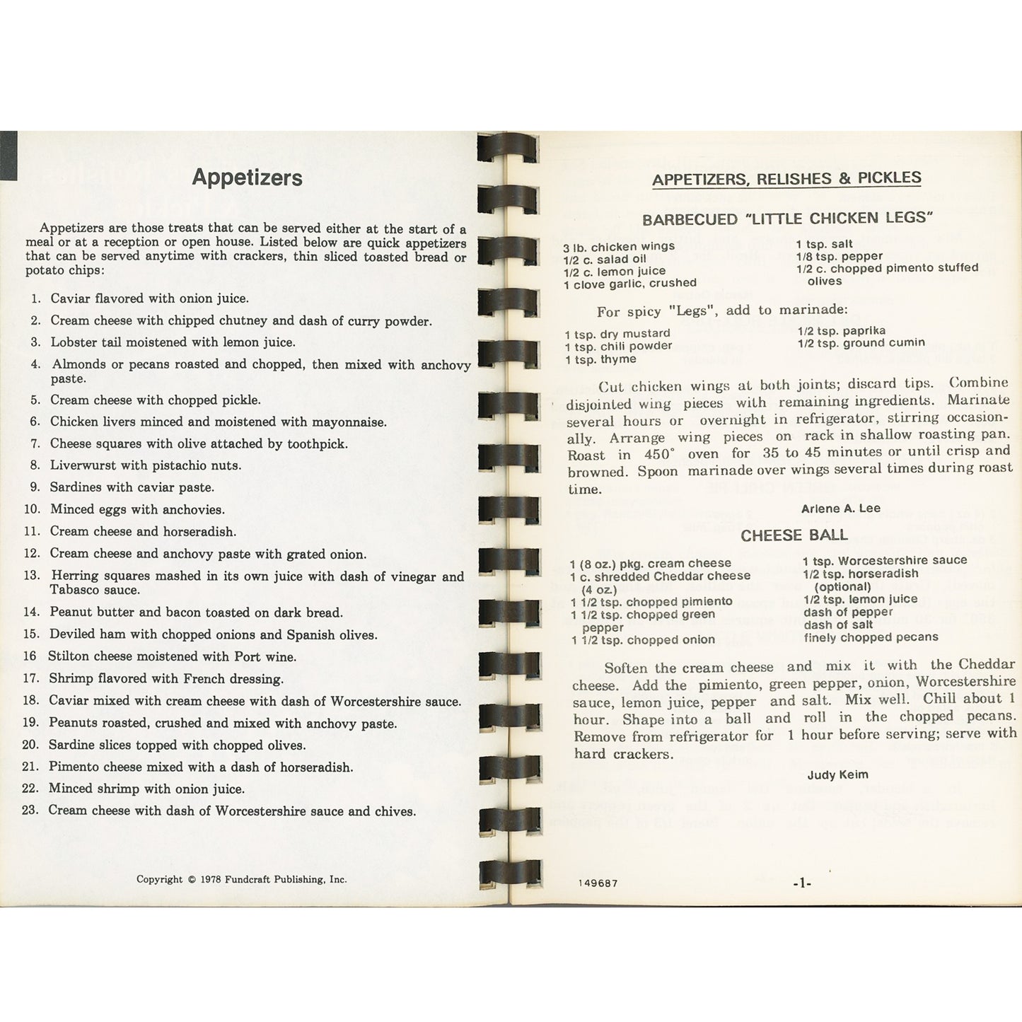 1978 Cornucopia community cookbook from Winton Forest Church, Forest Park, Ohio. 80+ pages of contributed recipes. Chicken Wing recipe