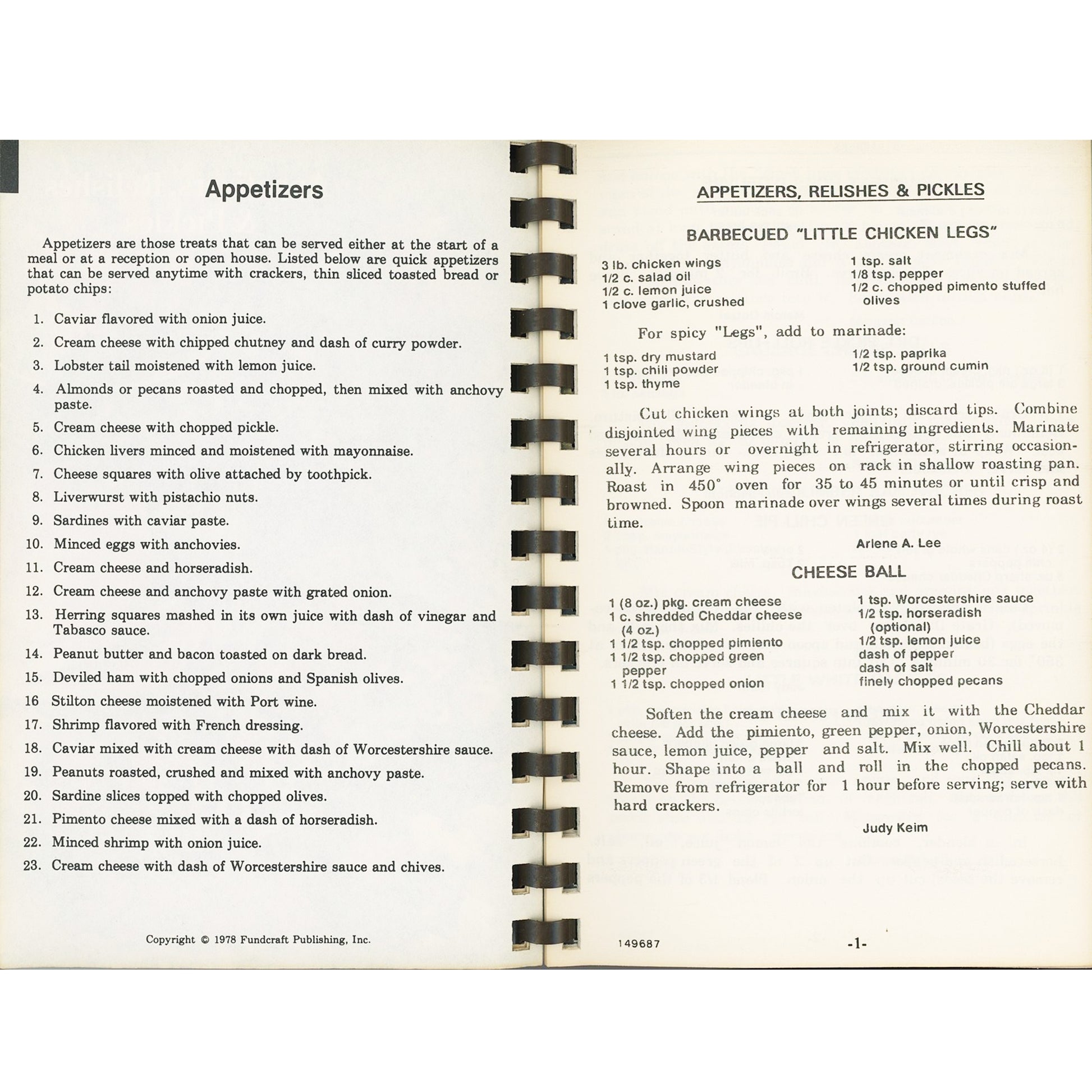 1978 Cornucopia community cookbook from Winton Forest Church, Forest Park, Ohio. 80+ pages of contributed recipes. Chicken Wing recipe