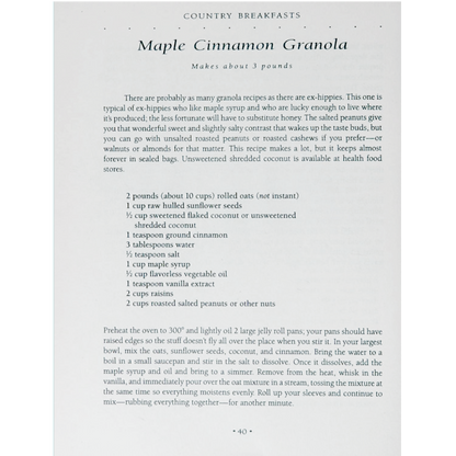 Ken Haedrich’s Country Breakfasts (1994). Bantam First edition, first printing. 175+ comforting breakfast recipes. Paperback, 258 pages. Excellent condition. Granola Recipe.