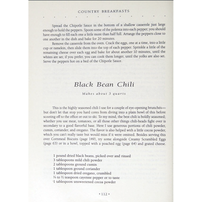 Ken Haedrich’s Country Breakfasts (1994). Bantam First edition, first printing. 175+ comforting breakfast recipes. Paperback, 258 pages. Excellent condition. Black Bean Chili Recipe
