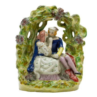 Staffordshire Style Romantic COUPLE IN THE GARDEN Pottery Figurine