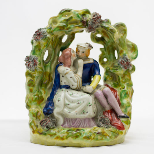 Staffordshire Style Romantic COUPLE IN THE GARDEN Pottery Figurine