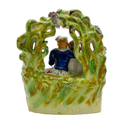Staffordshire Style Romantic COUPLE IN THE GARDEN Pottery Figurine