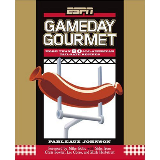 ESPN Gameday Gourmet (2007) features 80+ tailgate recipes from top college football towns. First edition, like‑new softcover by Pableaux Johnson.