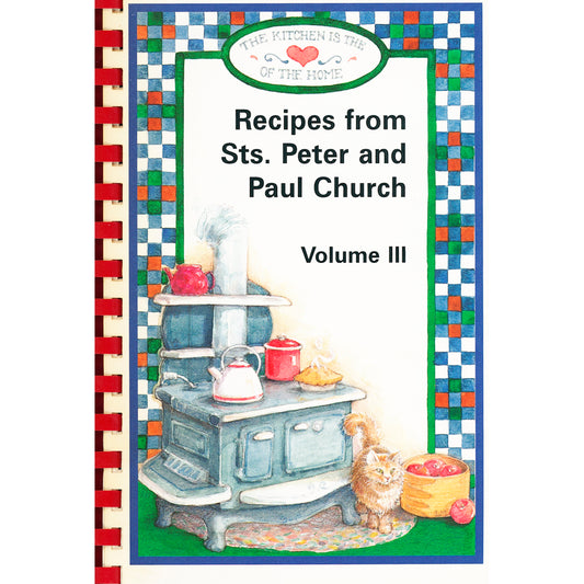 1998 Sts. Peter & Paul Church cookbook with family recipes, comfort foods, and community favorites. 98 pages, comb‑bound, very good condition. Cover