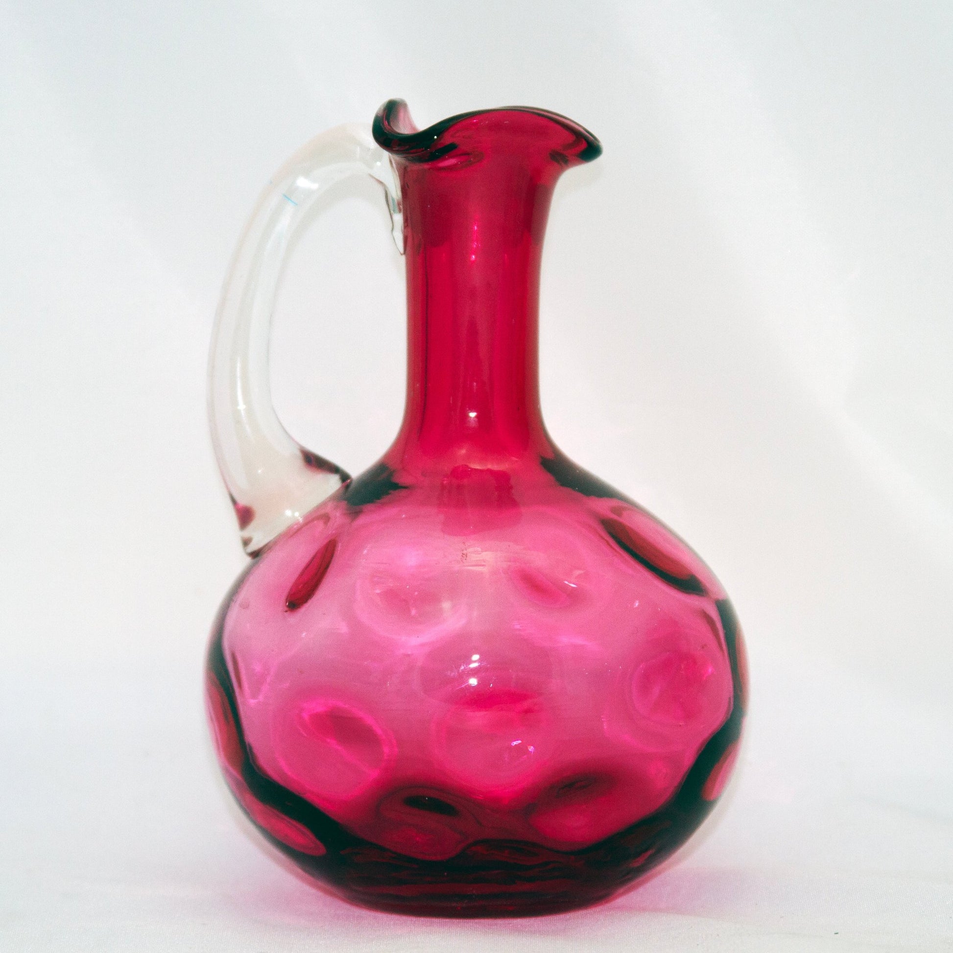 FENTON CRANBERRY GLASS Cruet Pitcher in Ruby Overlay & Polka Dot Pattern Circa 1950s