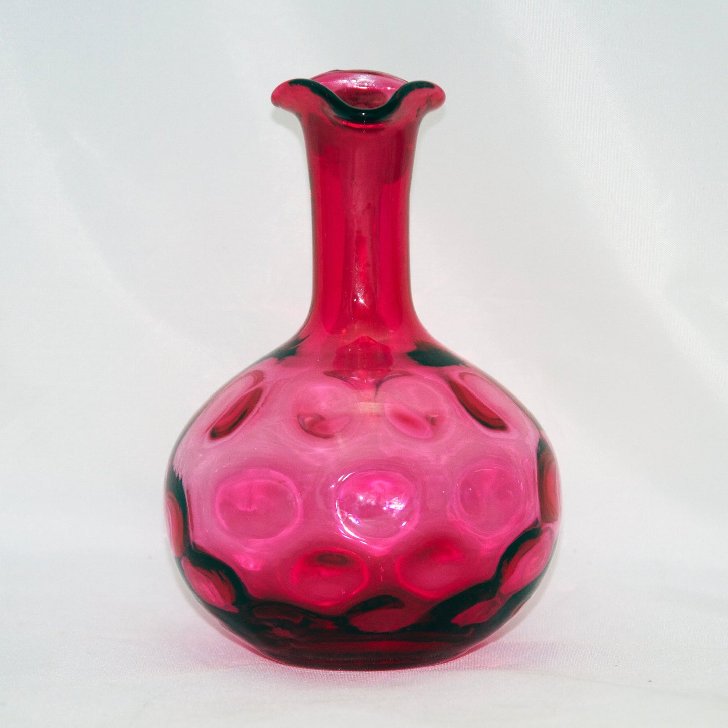 FENTON CRANBERRY GLASS Cruet Pitcher in Ruby Overlay & Polka Dot Pattern Circa 1950s