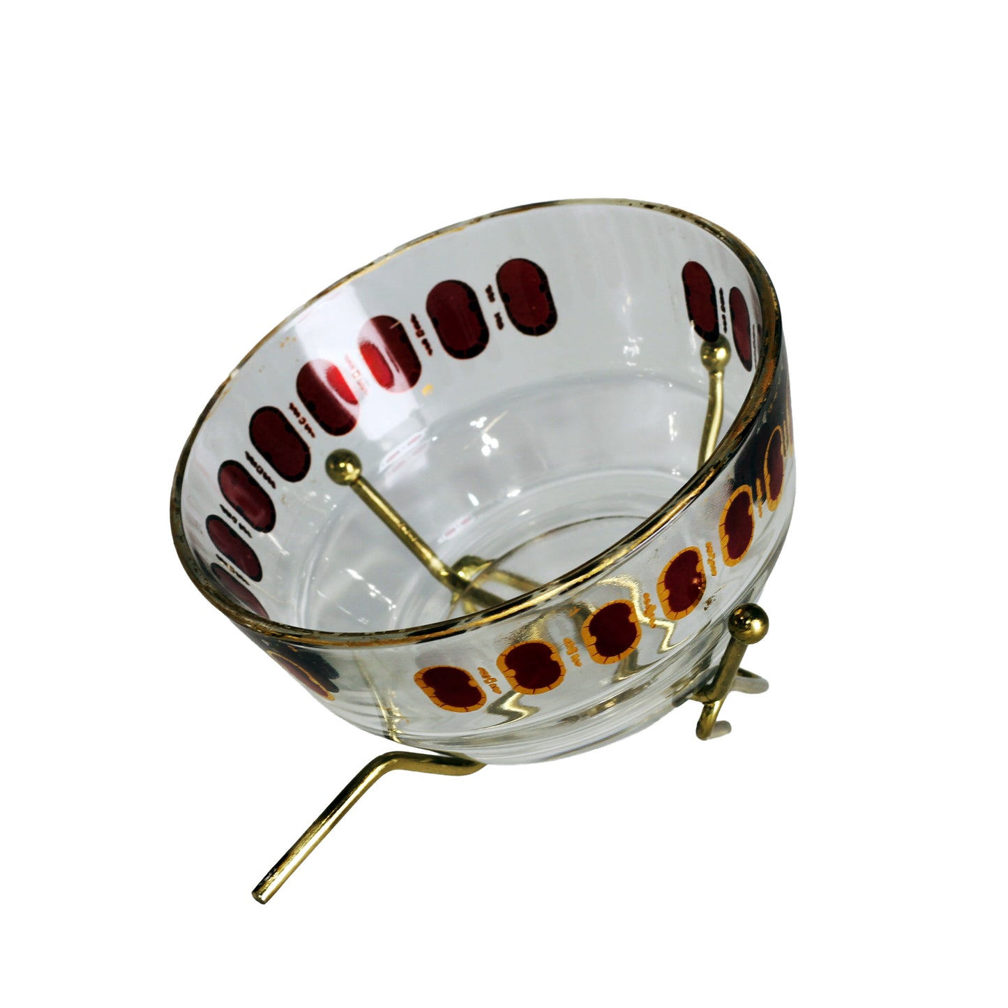 Culver Cranberry Scroll Glass Nut Bowl with Brass Stand Vintage MCM