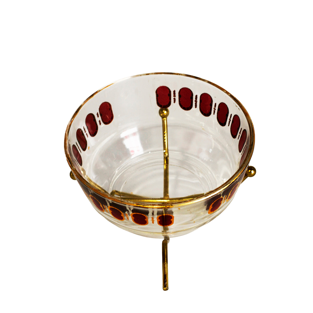 Culver Cranberry Scroll Glass Nut Bowl with Brass Stand Vintage MCM View 3
