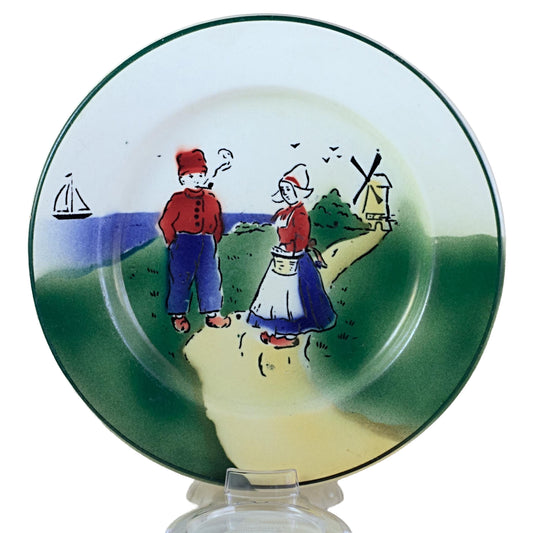 WINDMILL BY THE SEA Hand Painted Plate with Zell & Haag Illustration Circa 1918 - 1938