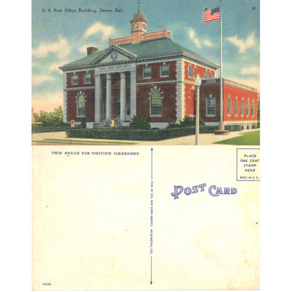 Dover Delaware Post Office Historic  Pre-Linen Postcard (c. 1920s) Back and Front
