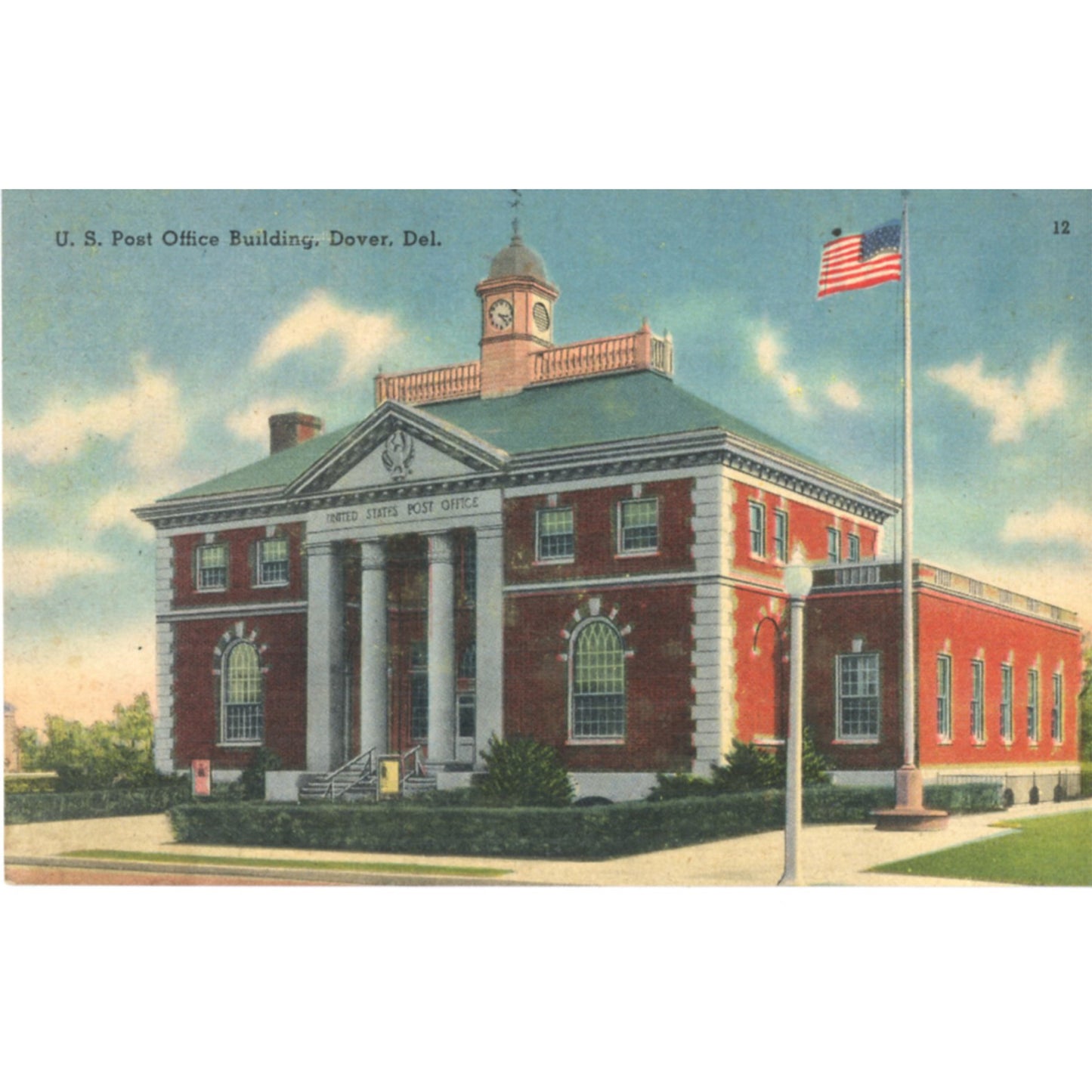 Dover Delaware Post Office Historic  Pre-Linen Postcard (c. 1920s) Front