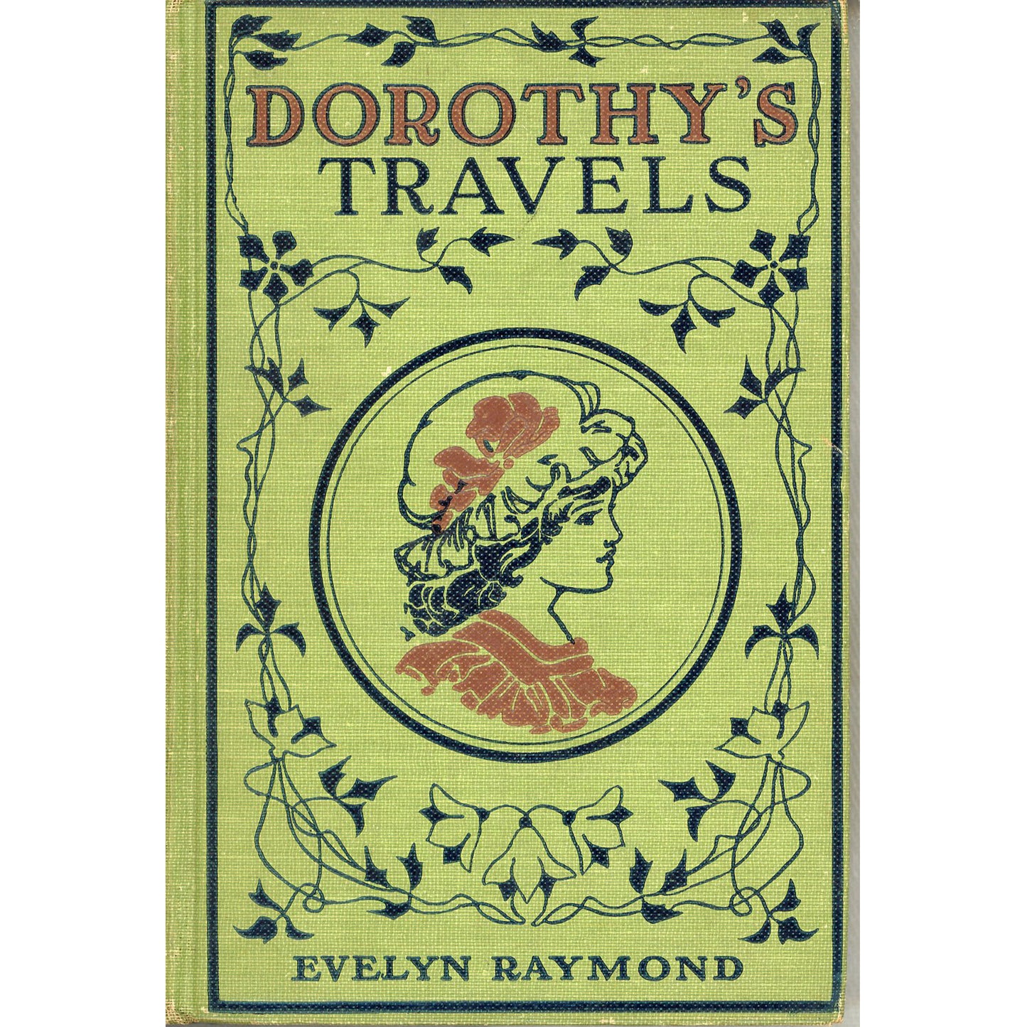 1908 first edition of Dorothy’s Travels by Evelyn Raymond. Decorative Edwardian girls’ series hardcover with Art Nouveau-style cover. COVER photo