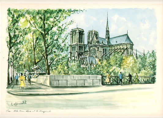 Vintage Paris: Notre Dame Abside et les Bouquinistes Print by Claude Ducollet