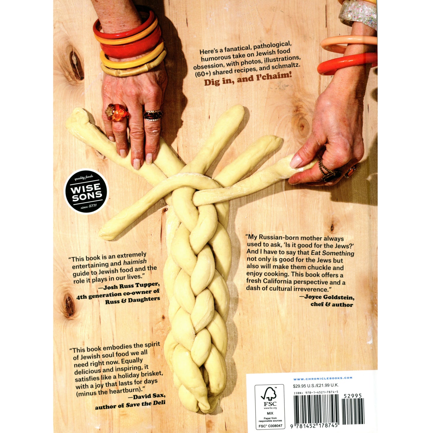 Modern Jewish deli cookbook from Wise Sons with recipes, humor, and cultural storytelling. Like new 2020 edition. (Back cover)