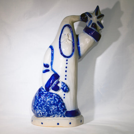 ELDRETH POTTERY Cobalt Blue Salt Glaze Father Christmas Figure Circa 1990