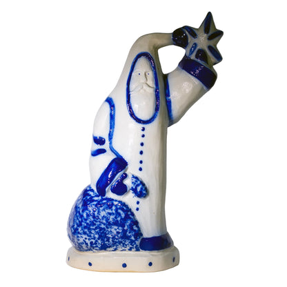 ELDRETH POTTERY Cobalt Blue Salt Glaze Father Christmas Figure Circa 1990