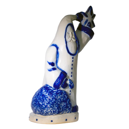 ELDRETH POTTERY Cobalt Blue Salt Glaze Father Christmas Figure Circa 1990