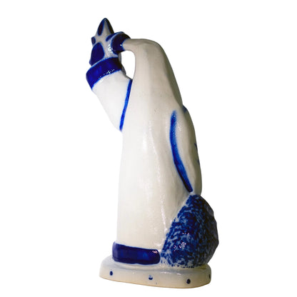 ELDRETH POTTERY Cobalt Blue Salt Glaze Father Christmas Figure Circa 1990