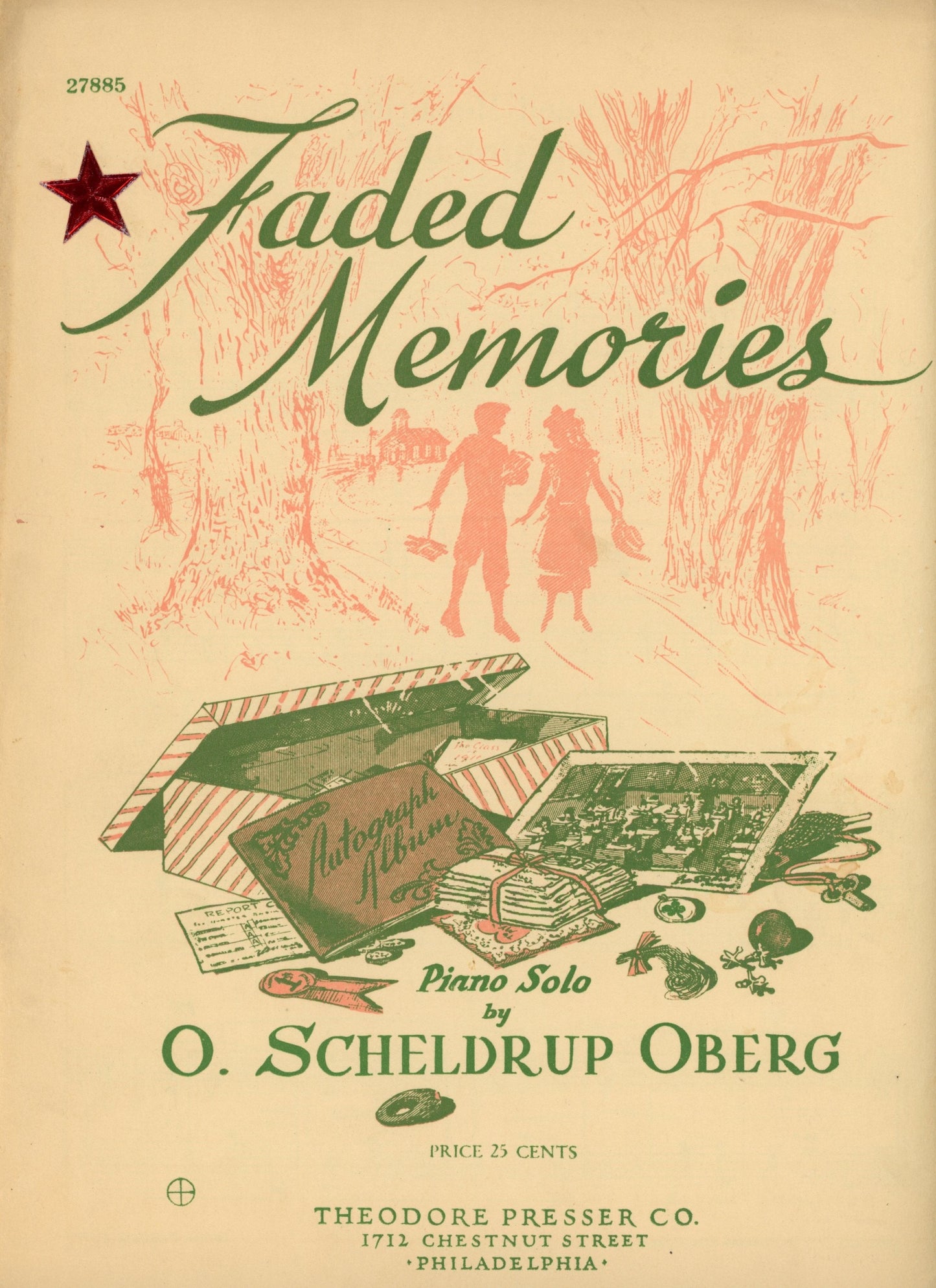 FADED MEMORIES Piano Solo by O. Scheldrup OBerg Vintage Sheet Music ©1947