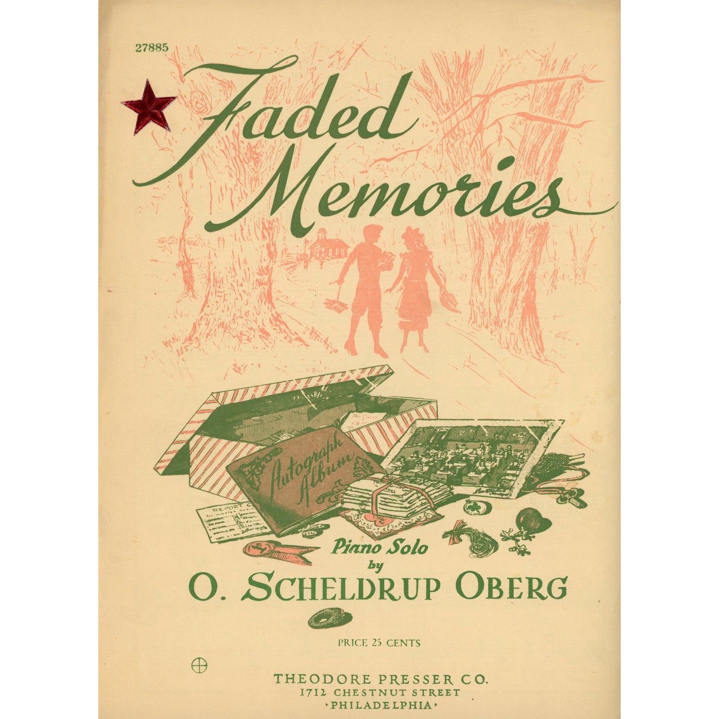 FADED MEMORIES Piano Solo by O. Scheldrup OBerg Vintage Sheet Music ©1947
