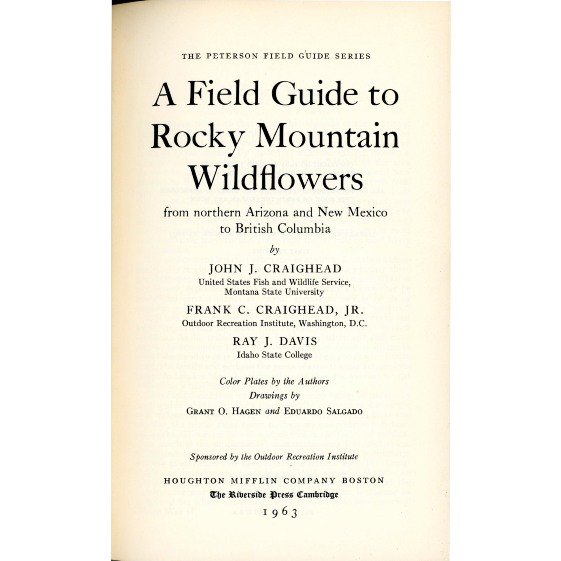 1963 Peterson Field Guide Rocky Mountain Wildflowers Craighead Davis 1st printing (Title page)