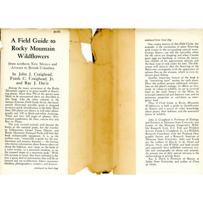 1963 Peterson Field Guide Rocky Mountain Wildflowers Craighead Davis 1st printing (Dust Jacket Flaps)