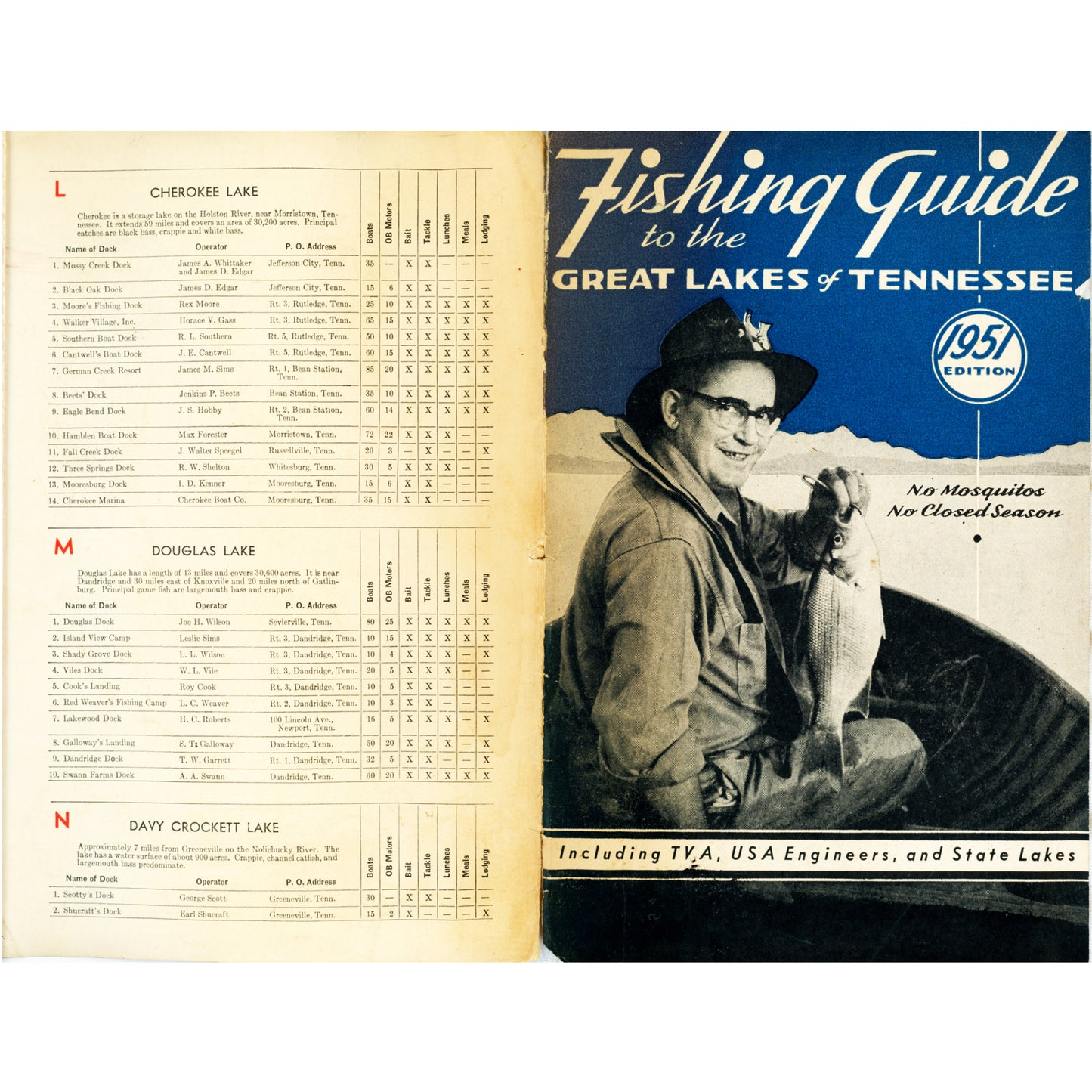 1951 Tennessee Fishing Guide TVA Foldout Map “No Mosquitos – No Closed Season.” Ephemera Front and Back Folds