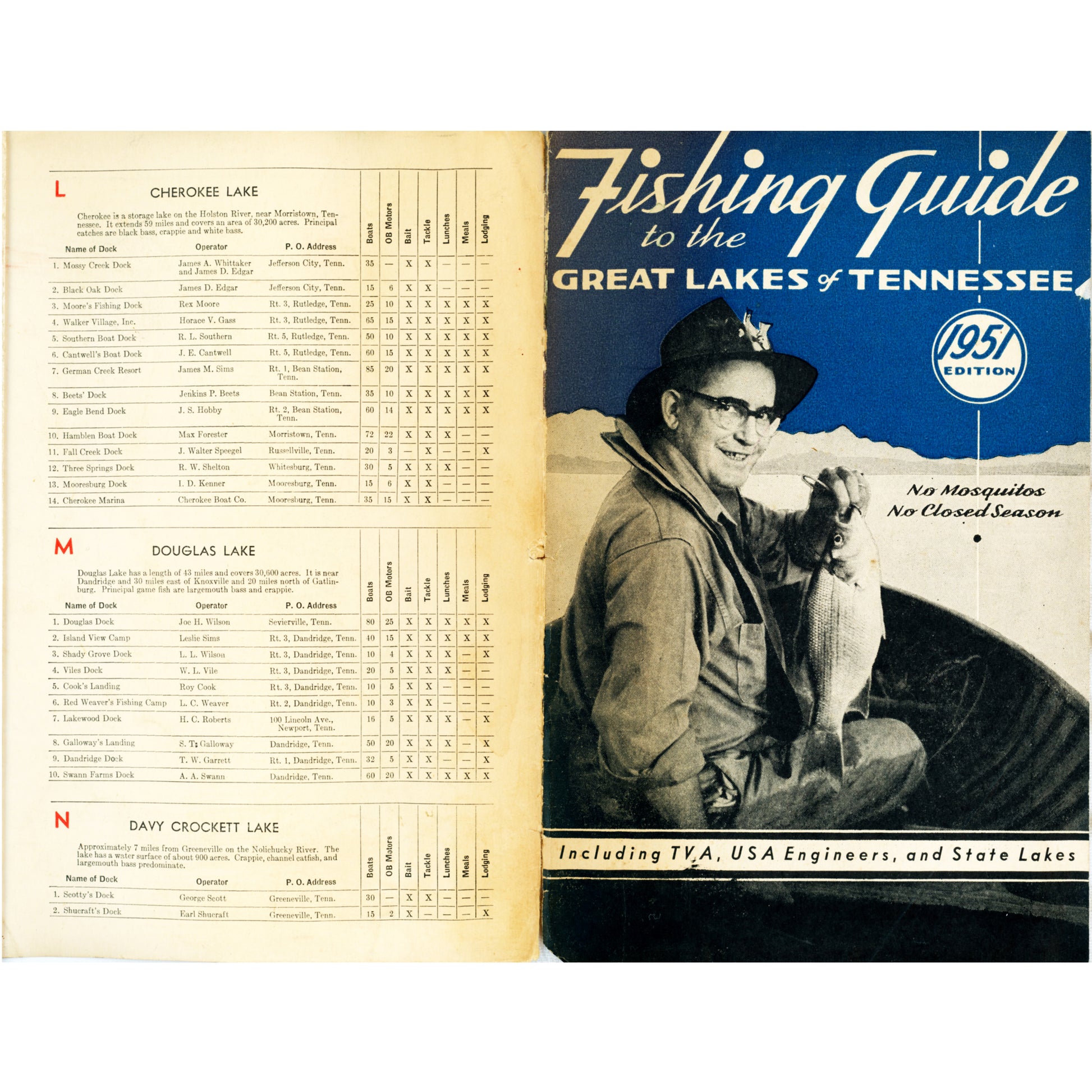 1951 Tennessee Fishing Guide TVA Foldout Map “No Mosquitos – No Closed Season.” Ephemera Front and Back Folds