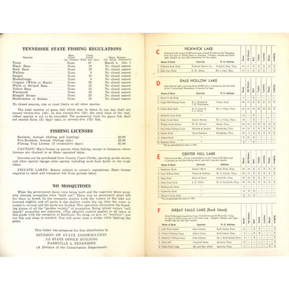 1951 Tennessee Fishing Guide TVA Foldout Map “No Mosquitos – No Closed Season.” Ephemera Grid