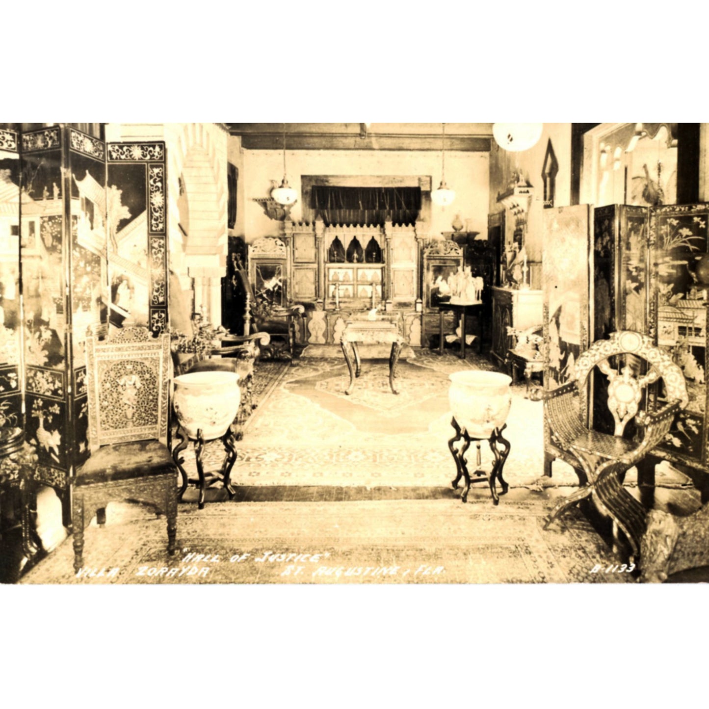 Villa Zorayda Hall of Justice St Augustine Florida Postcard L.L. Cook B1133 1930s Interior