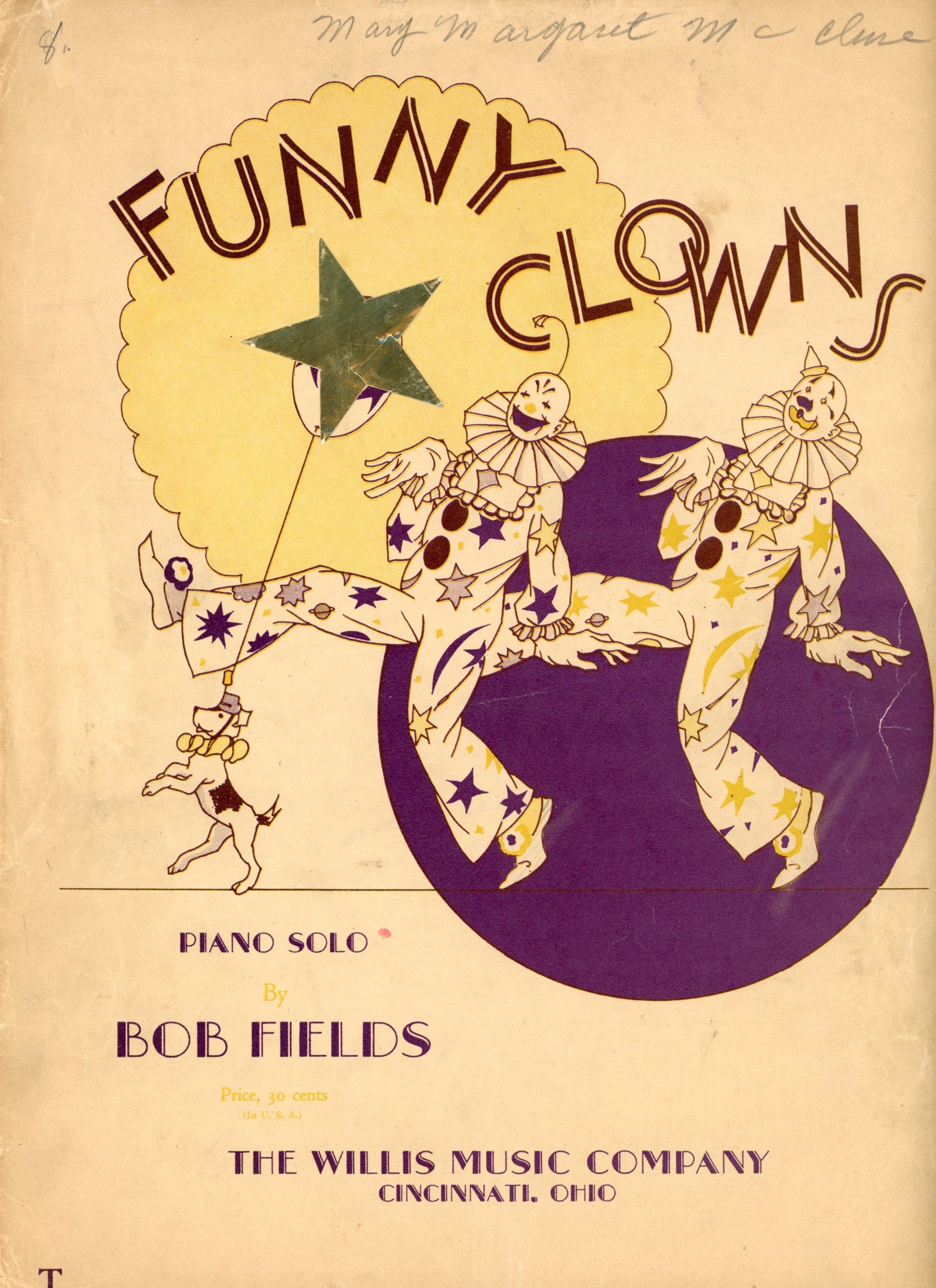 FUNNY CLOWNS Vintage Piano Solo Sheet Music Composed by Bob Fields ©1934