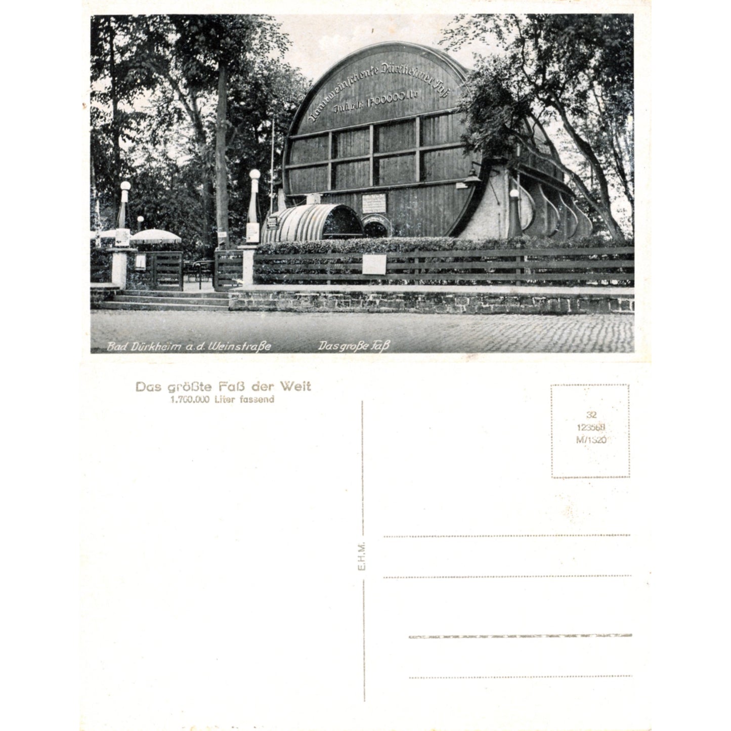 Bad Dürkheim Germany Wine Country | The Largest Barrel Postcard | E.H.M. M/1320 Front & Back