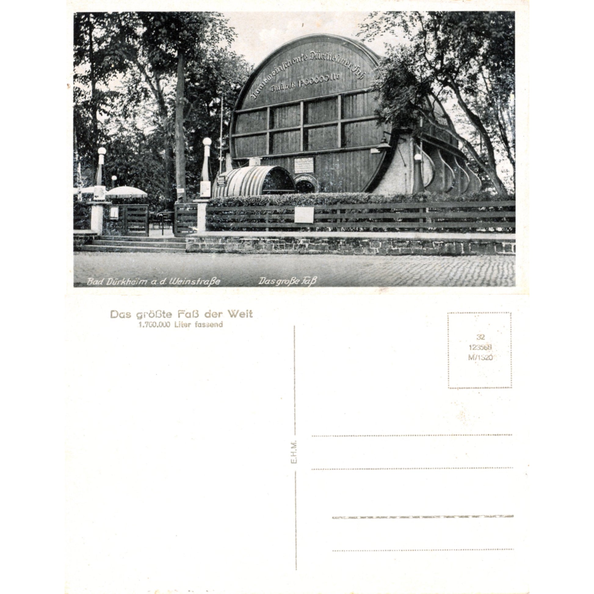 Bad Dürkheim Germany Wine Country | The Largest Barrel Postcard | E.H.M. M/1320 Front & Back