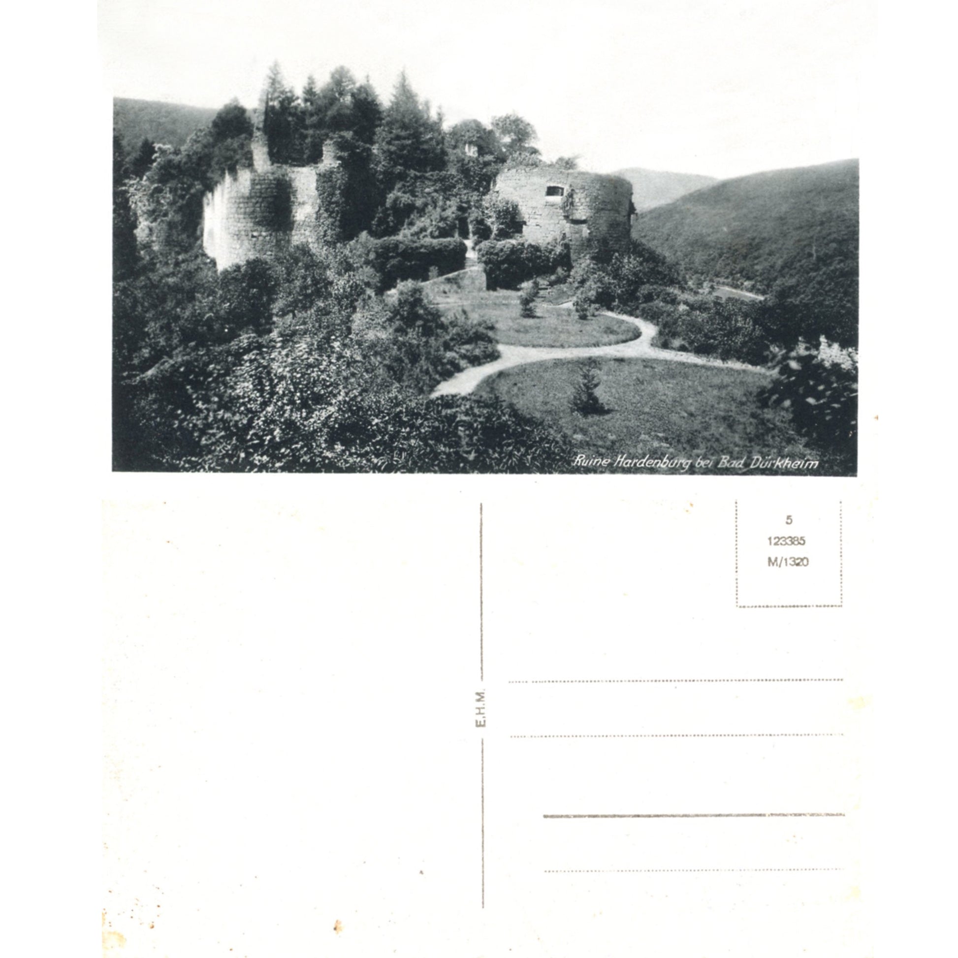 Bad Dürkheim Germany Wine Country | Hardenburg Castle Postcard | E.H.M. M/1320 Front & Back
