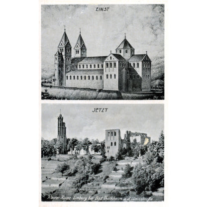 Bad Dürkheim Germany Wine Country | Limberg Abbey Postcard | E.H.M. M/1320 Before and After Split View