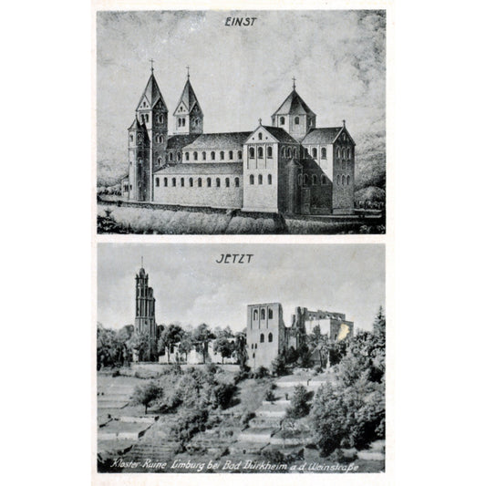 Bad Dürkheim Germany Wine Country | Limberg Abbey Postcard | E.H.M. M/1320 Before and After Split View
