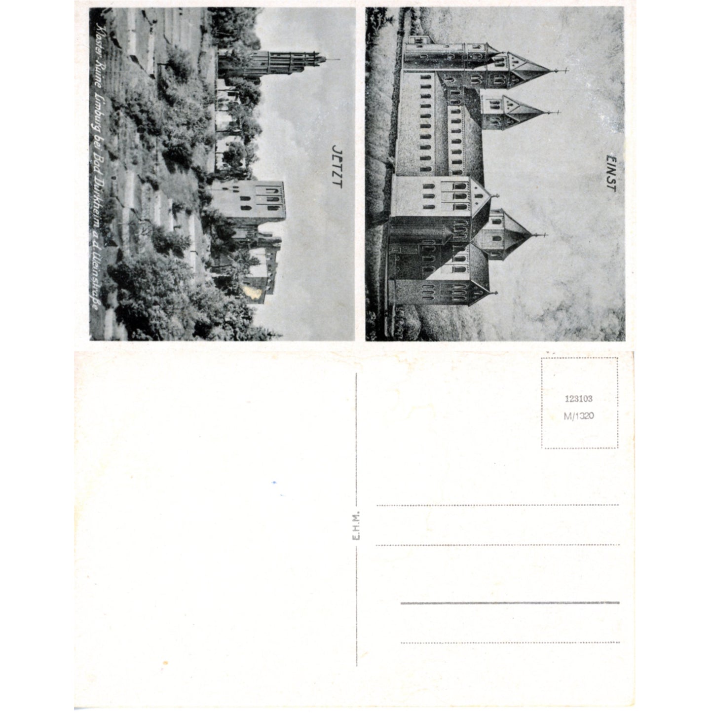 Bad Dürkheim Germany Wine Country | Limberg Abbey Postcard | E.H.M. M/1320 Before and After | Includes Back