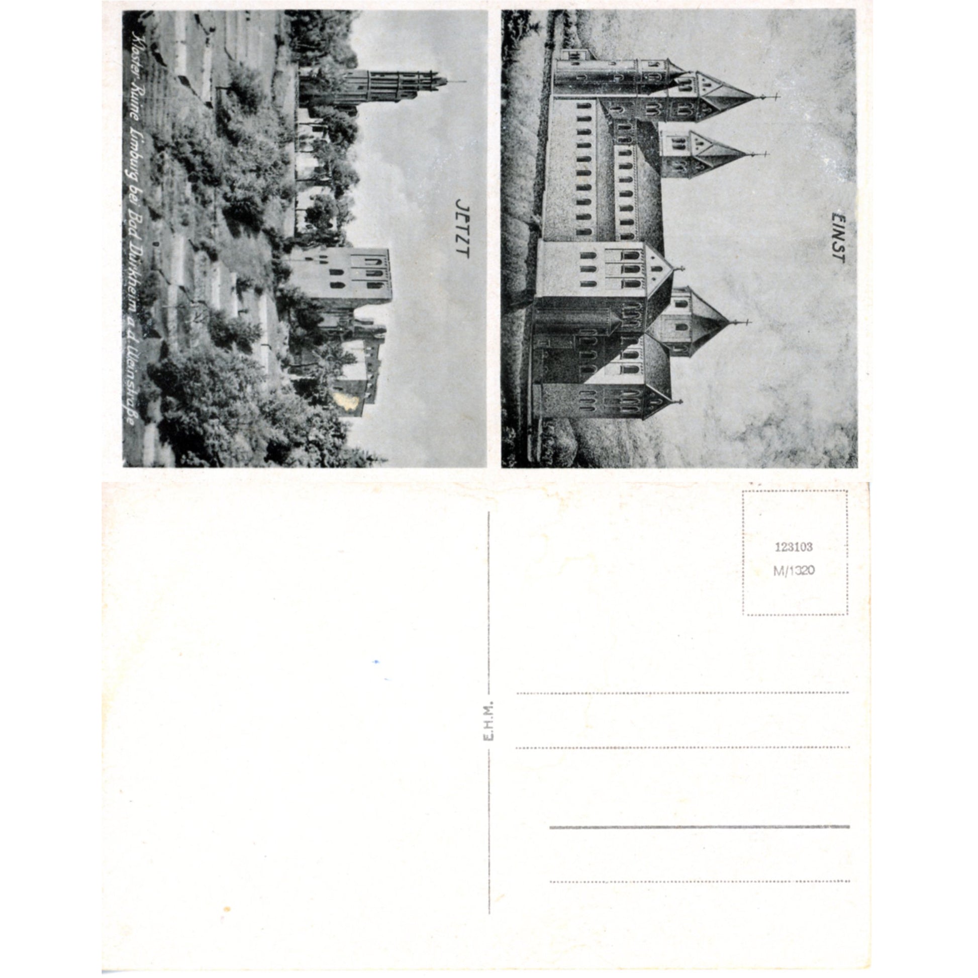 Bad Dürkheim Germany Wine Country | Limberg Abbey Postcard | E.H.M. M/1320 Before and After | Includes Back