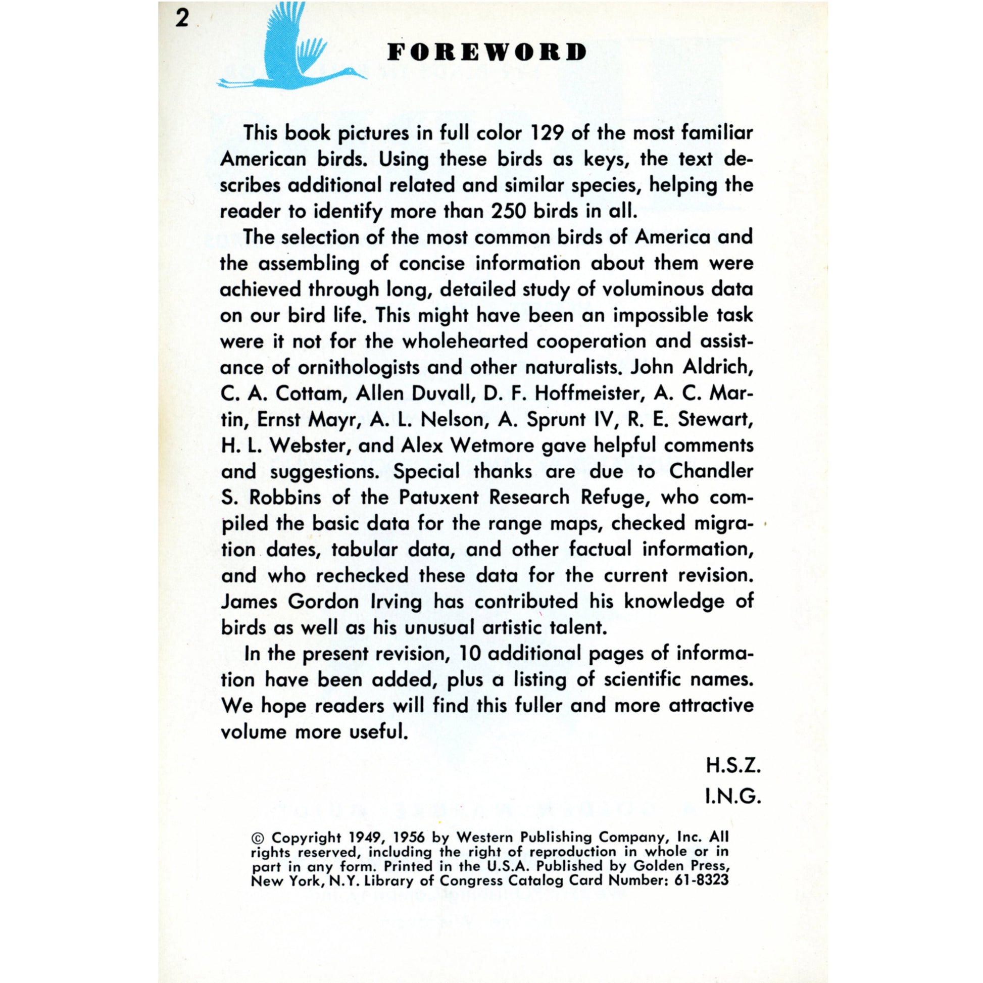 Vintage Golden Guide Birds (1949/1956) by Zim & Gabrielson. Early pocket bird guide with color illustrations. Forward