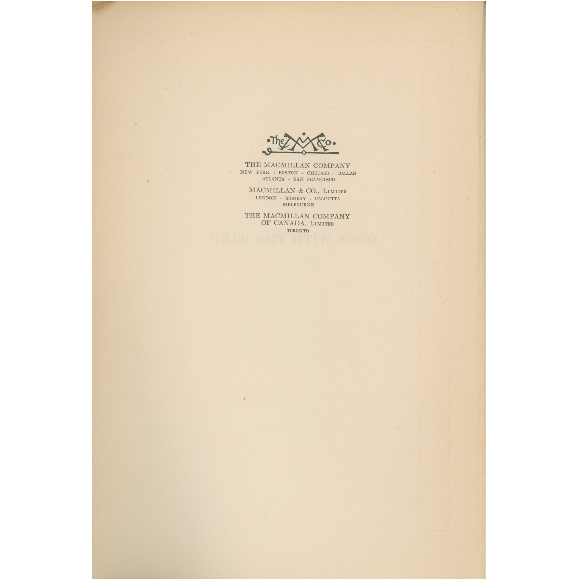 Early 1937 Macmillan printing of Gone With the Wind. Brown cloth binding, very good condition, with a 1937 Swedish inscription. A striking collectible classic. Publisher page.